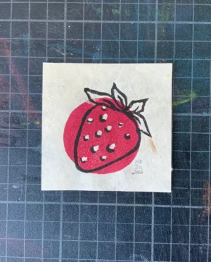 Miniprint "Erdbeere", modern, grafisch umgesetzt in Rot und Schwarz